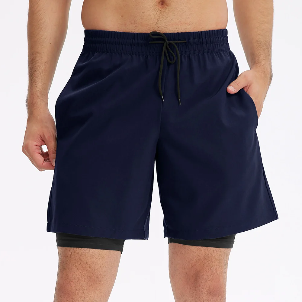 Men's fake two solid color training shorts