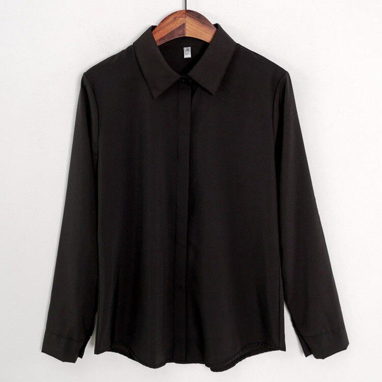 Autumn Women White Shirts Formal Long Sleeve Turn Down Collar Top Solid Business Temperament Black Shirt S-5XL Classic Blouse OL