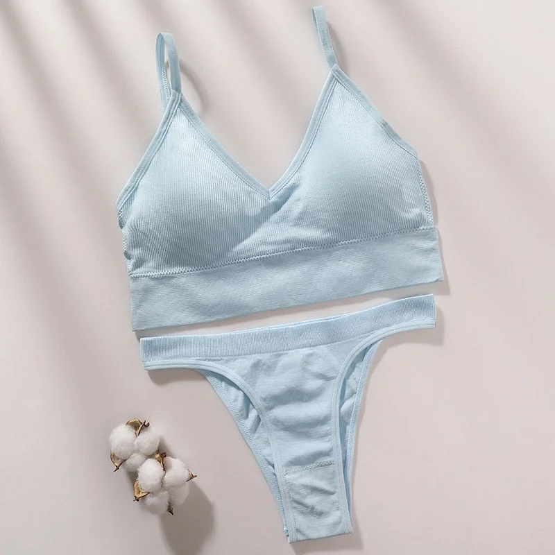 Women Bra Panties Set Sexy G-String Push Up Bra Crop Top Seamless Underwear Fitness Active Bra Top Thongs Female Lingerie Set