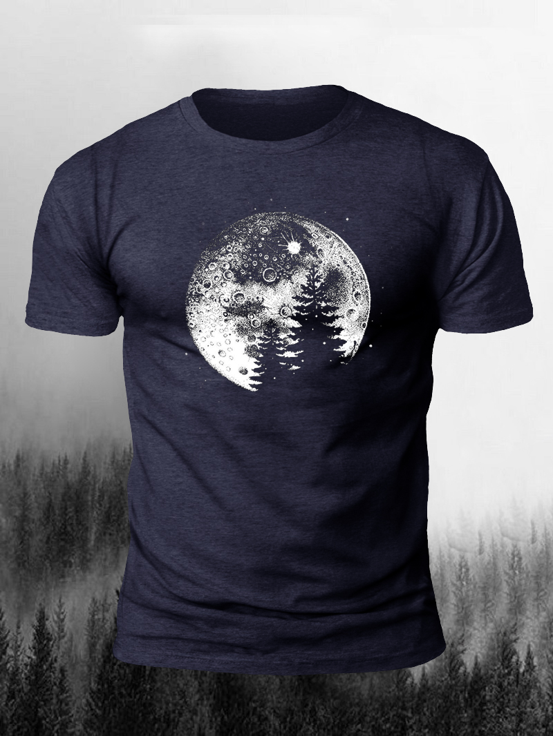 Men's Moon Trees Print Casual Short Sleeve T-shirt