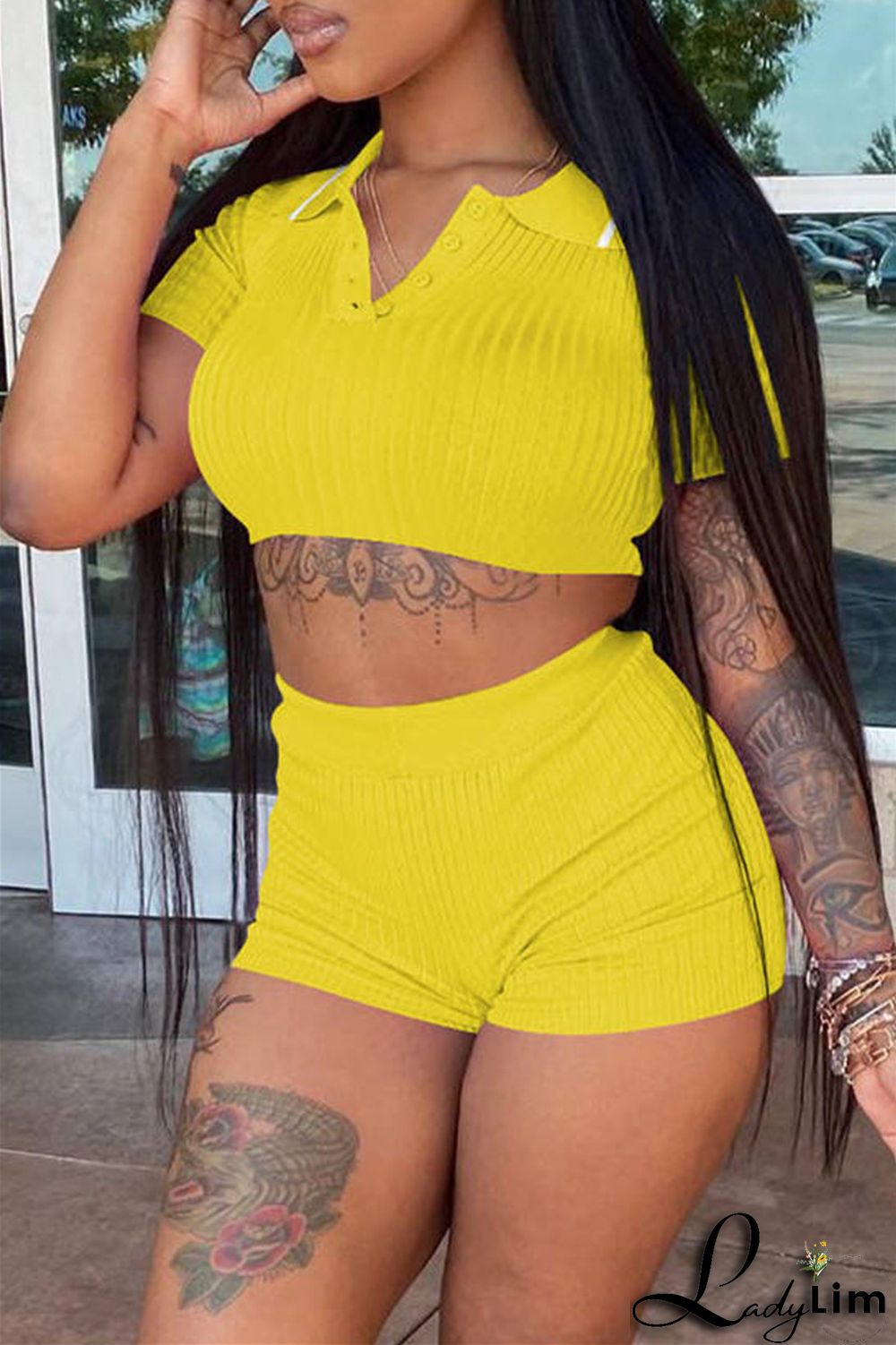 Black Fashion Casual Solid Basic Turndown Collar Short Sleeve Two Pieces