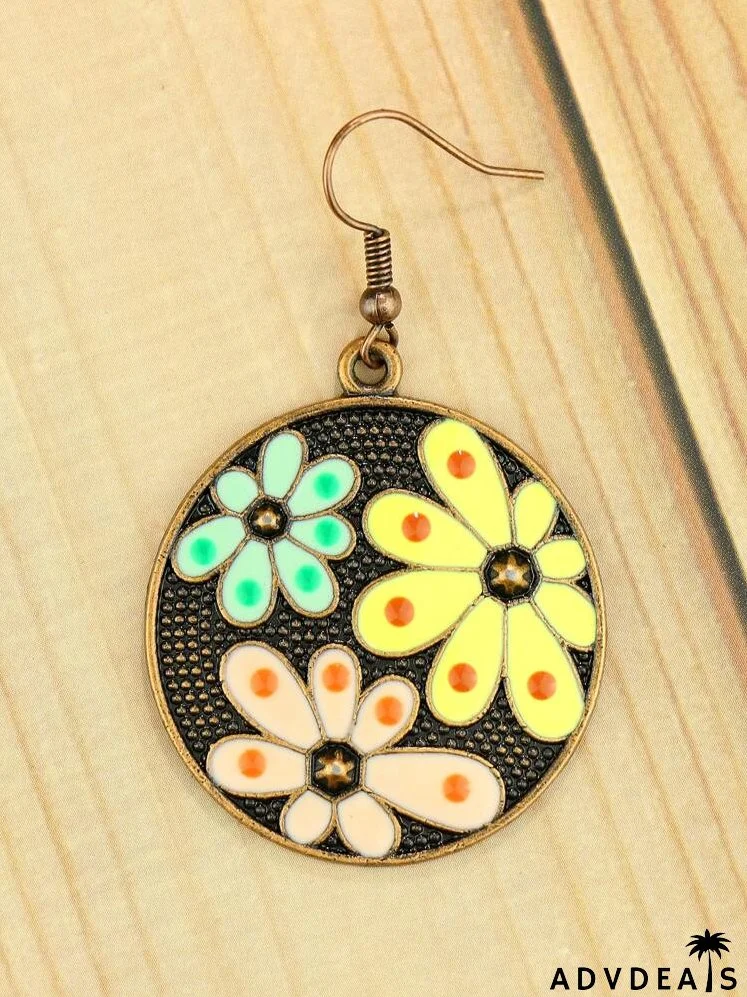 Flower Design Round Drop Earrings