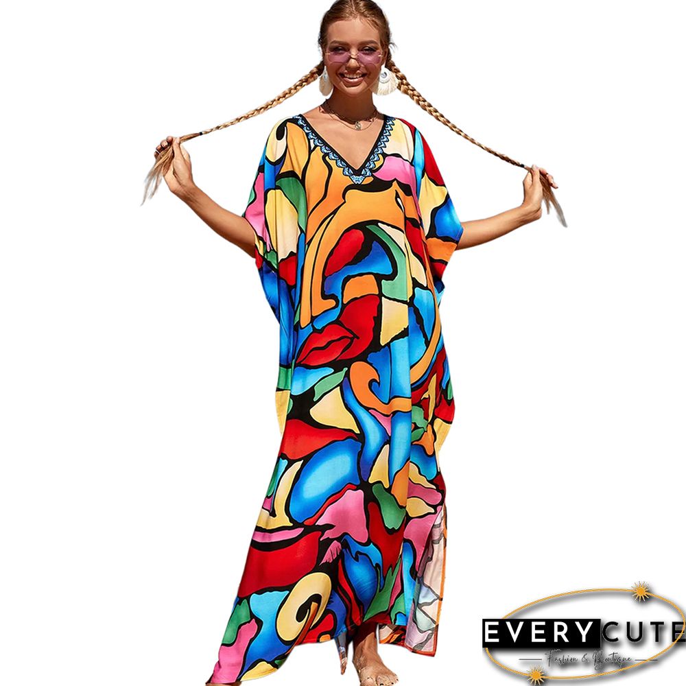 Multicolor Graffiti Loose Beach Kimono Dress