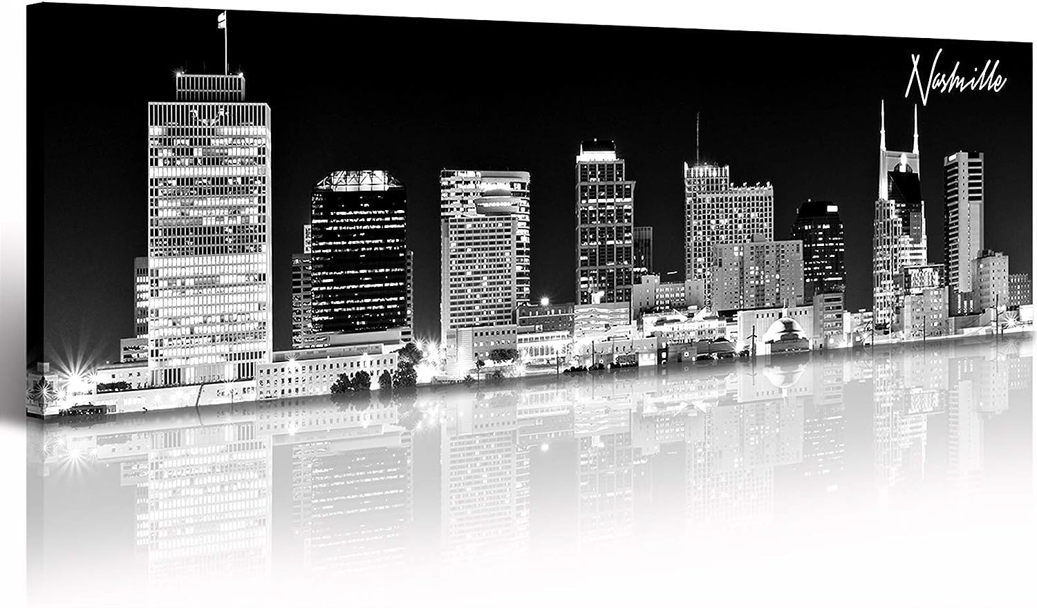 Nashville Skyline Wall Art Panoramic City Landscape Picture Canvas Modern Artwork Black and White Painting for Living Room Bedroom Decor Skyscraper Poster Giclee Print Home Decorations 13.8 inch X47.3 inch  13.8x47.3 inches
