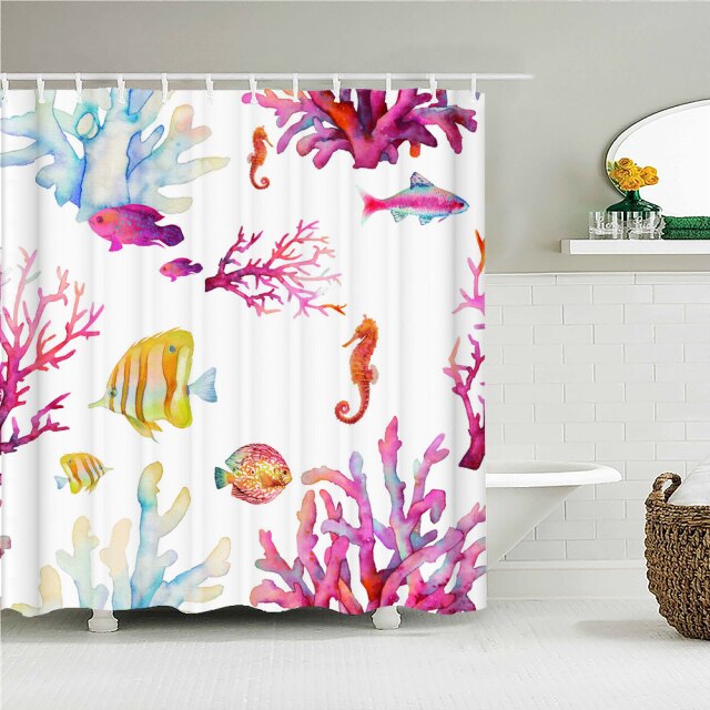 

Shower Curtain – Ocean Sailing Fish Starfish Shell-180*180cm, 501 Original