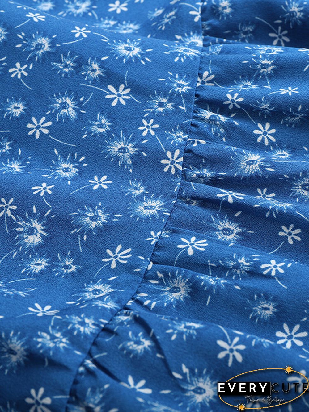 Floral Print Ruffle Long Sleeve Casual Muslim Dress for Women