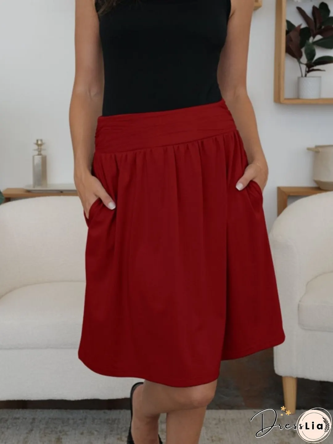 Elastic Waist Skirt with Pockets
