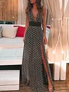 Polka-Dot Prinnt Deep V-Neck Maxi Dress