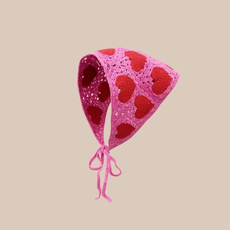 Sweet Handmade Mushroom Strawberry Crocheted Scarf French Triangle Scarf Closed Toe Women’s Net Red Knitted Hair Band Headband