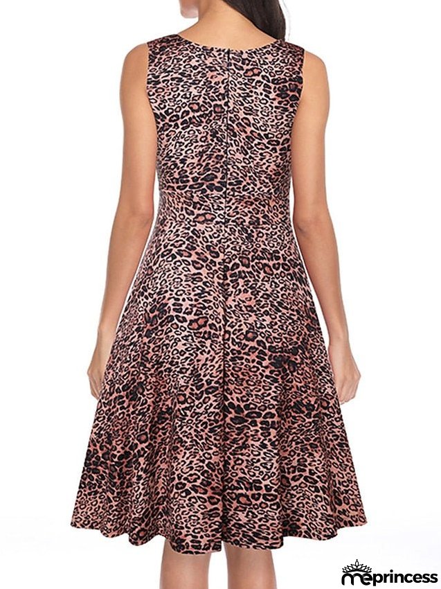 Work Dress Black Dress Semi Formal Dress Fashion Mini Dress Ruched Print V Neck Sleeveless Leopard Slim Leopard Black Wine Spring Summer S M L XL XXL for Women