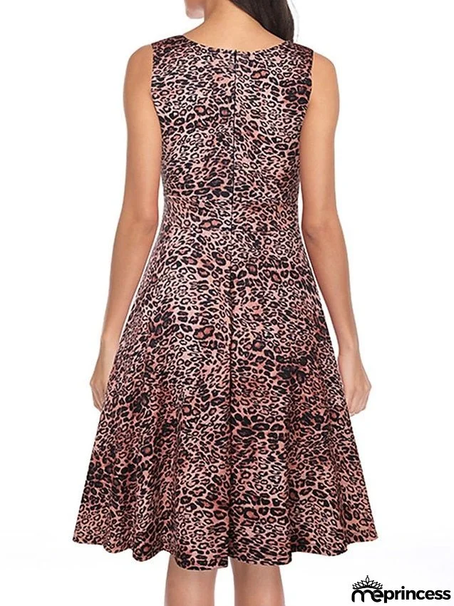 Work Dress Black Dress Semi Formal Dress Fashion Mini Dress Ruched Print V Neck Sleeveless Leopard Slim Leopard Black Wine Spring Summer S M L XL XXL for Women