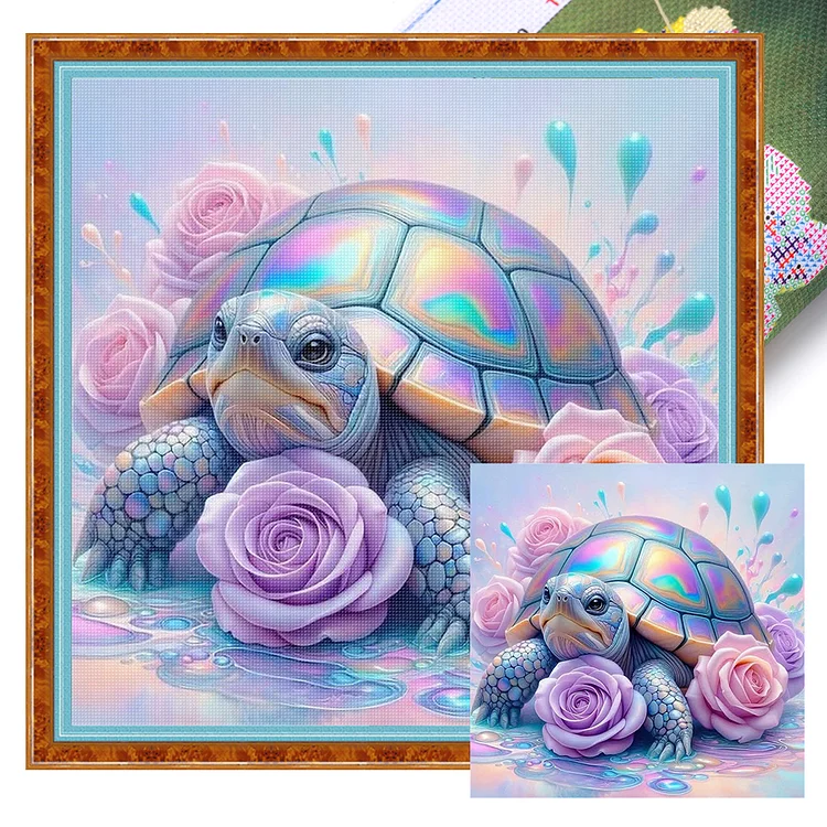 【Huacan Brand】Colored turtle 40*40cm 11CT Stamped Canvas Cross Stitch gbfke