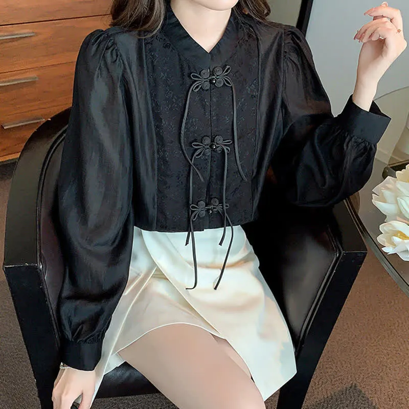 Vintage Buckle Jacquard Long Sleeve Shirt Workwear