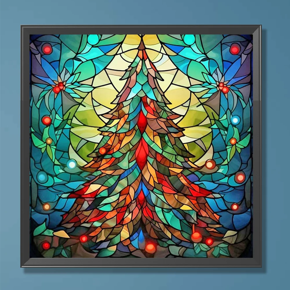 Diamond Painting - Full Round Drill - Stained Glass Xmas Tree(Canvas|30*30cm)
