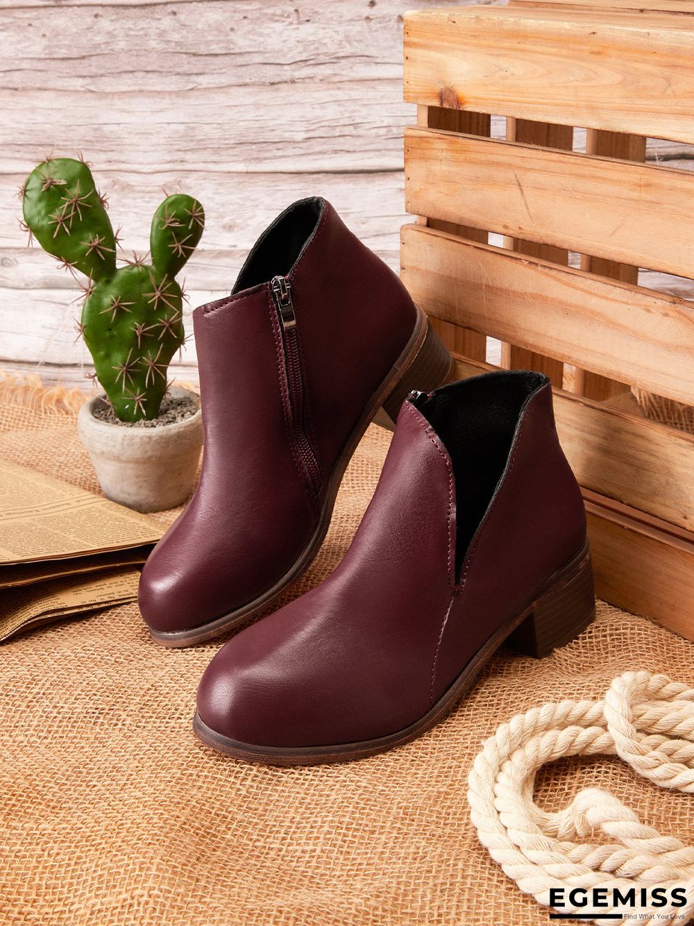 Retro Distressed Polished Color Zipper Thick Heel Pointed Ankle Boots | EGEMISS