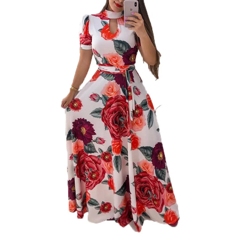 Uveng Fashion Digital Short Sleeve Printing Large Swing Dress