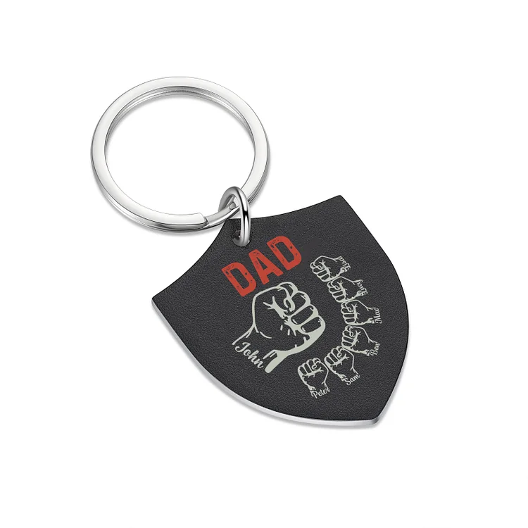 Personalized 7 Names & 1 Text Fist Bump Keychain Engraved Kids Names Keychain Gifts for Dad/Grandpa