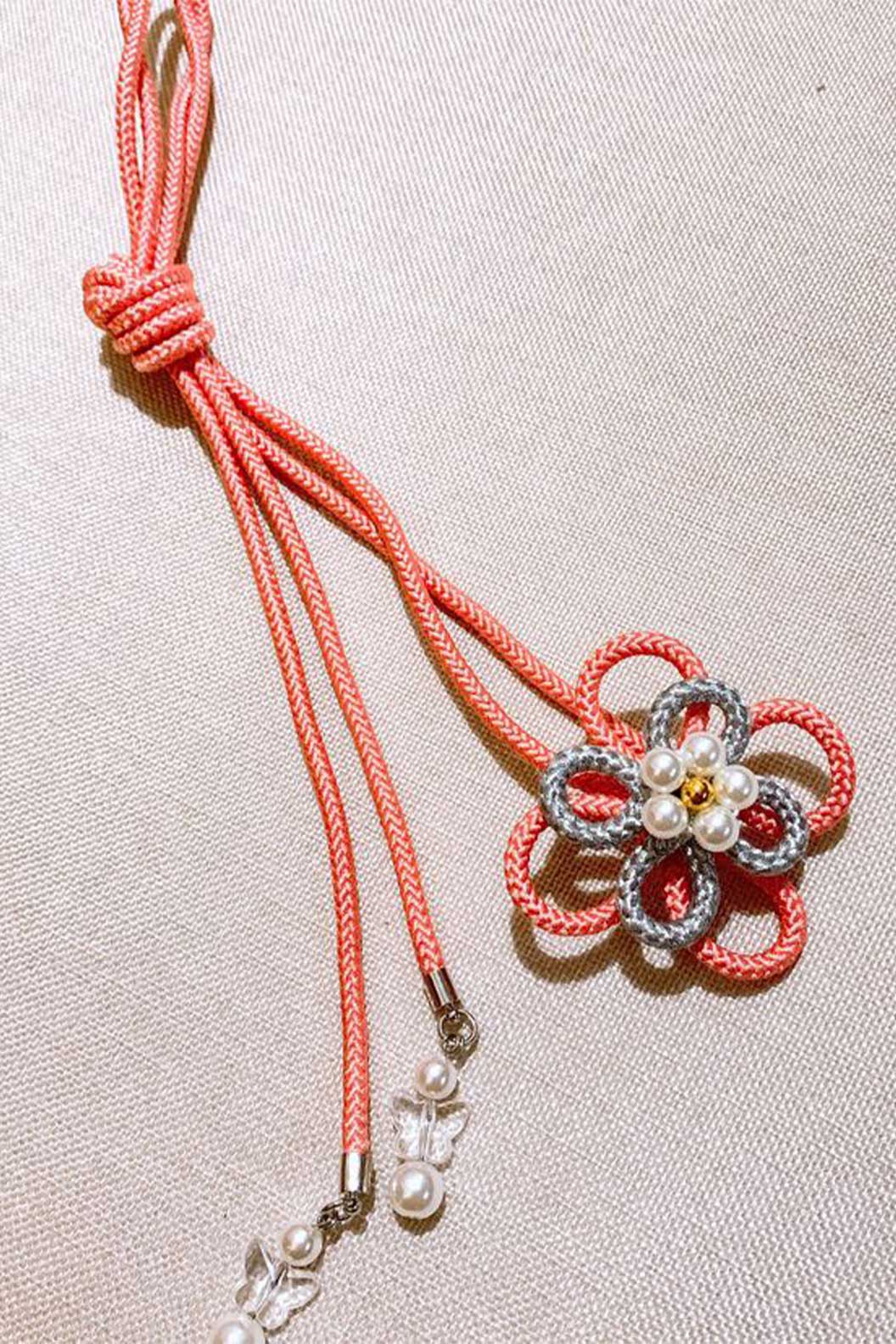 Kazari Himo--Silver Orange Knot Stupa Stones