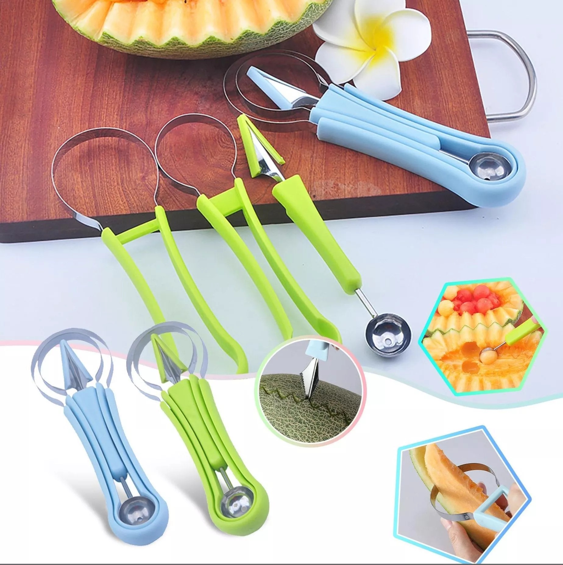 4 In 1 Stainless Steel Fruit Tool Set Carving Knife Fruit for Ice Cream