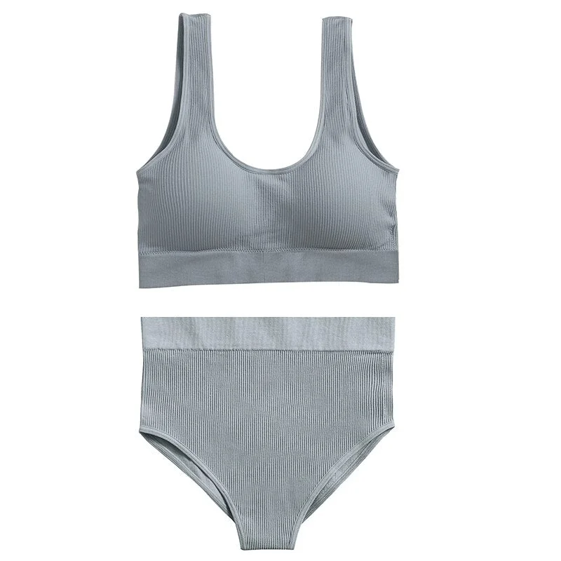 Seamless Women Sexy Bra Set U-back Cropped Top And Hight Waist Pantys Comfortable Underwear Suit S-XL Ultra-thin Lingerie Girls