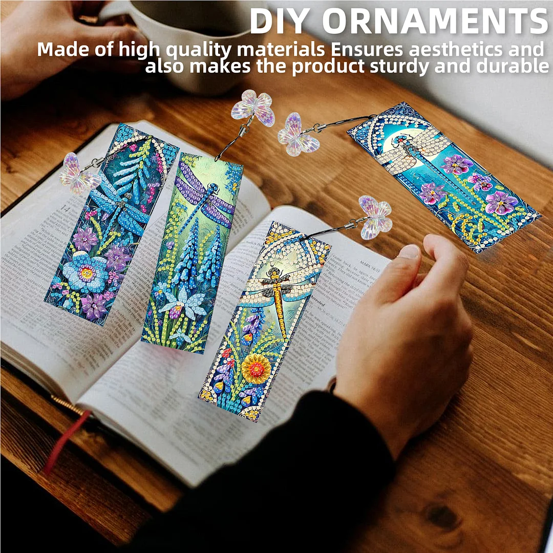 12Pcs Dragonflies Flowers DIY Diamond Art Painting Bookmark for Beginners Adult
