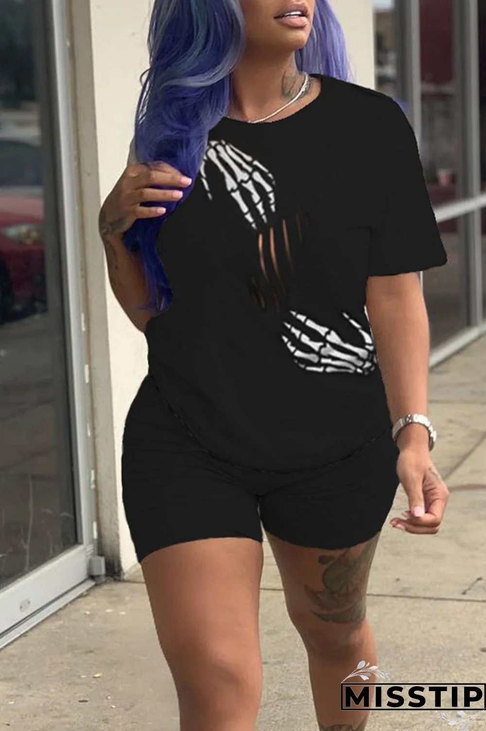 Apricot Casual Print Patchwork O Neck Short Sleeve Two Pieces