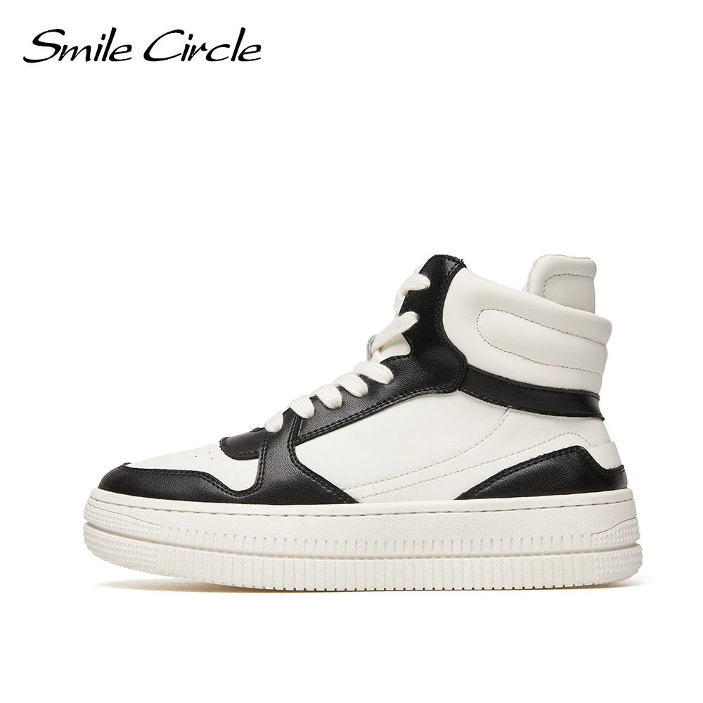 Smile Circle Autumn Women Sneakers Flat Platform Shoes White Casual Round toe High-top Sneakers Ladies Shoes Warm Winter Sneaker