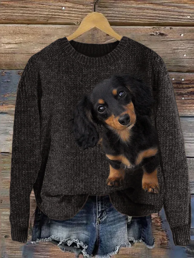 VChics Long Haired Dachshund Dog Cozy Knit Sweater