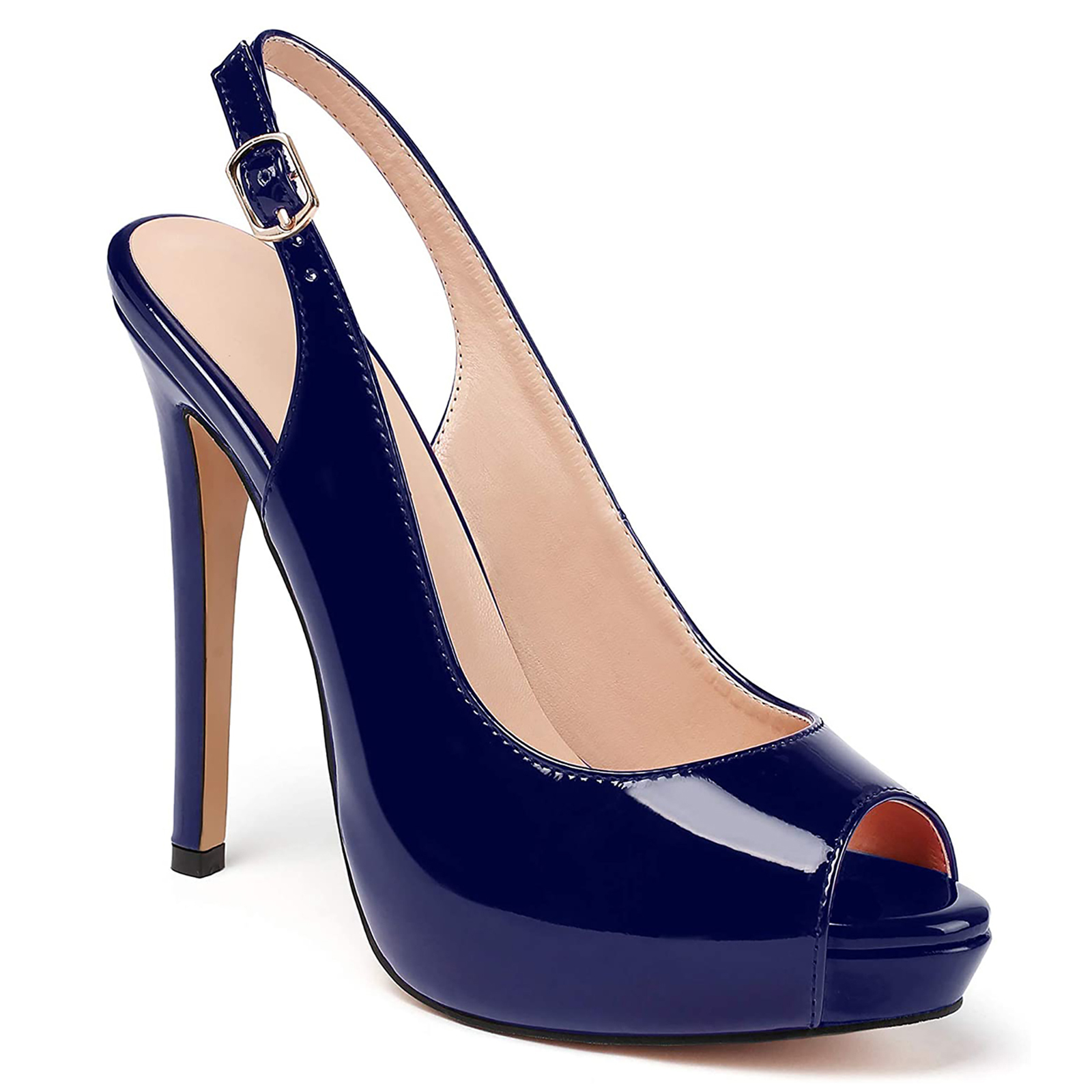 120mm Strap Slingback Sandals Peep Toe Platform Stilettos Blue Patent Heels-vocosishoes