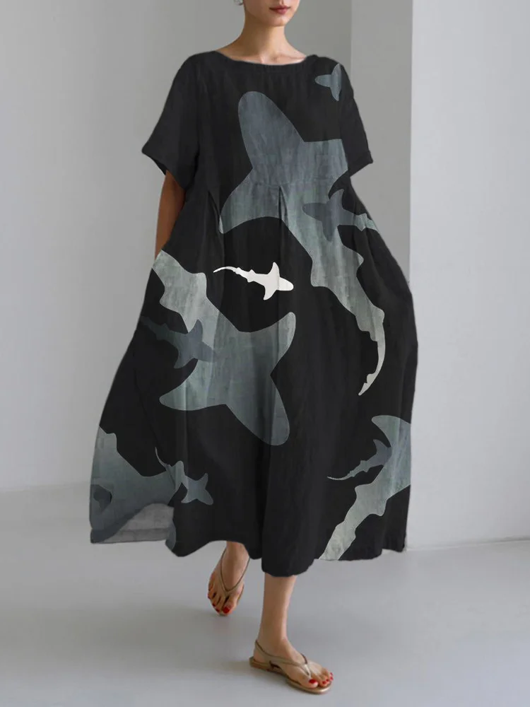 Shark Pattern Women's Linen Maxi Dress