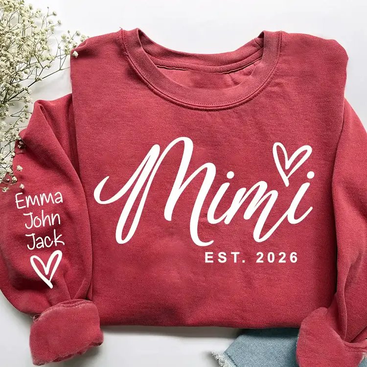 Custom Mimi Est. 2026 Crewneck, Personalized Grandmother Sweatshirt with Family Names, Classic Script Design, Gift for Mimi