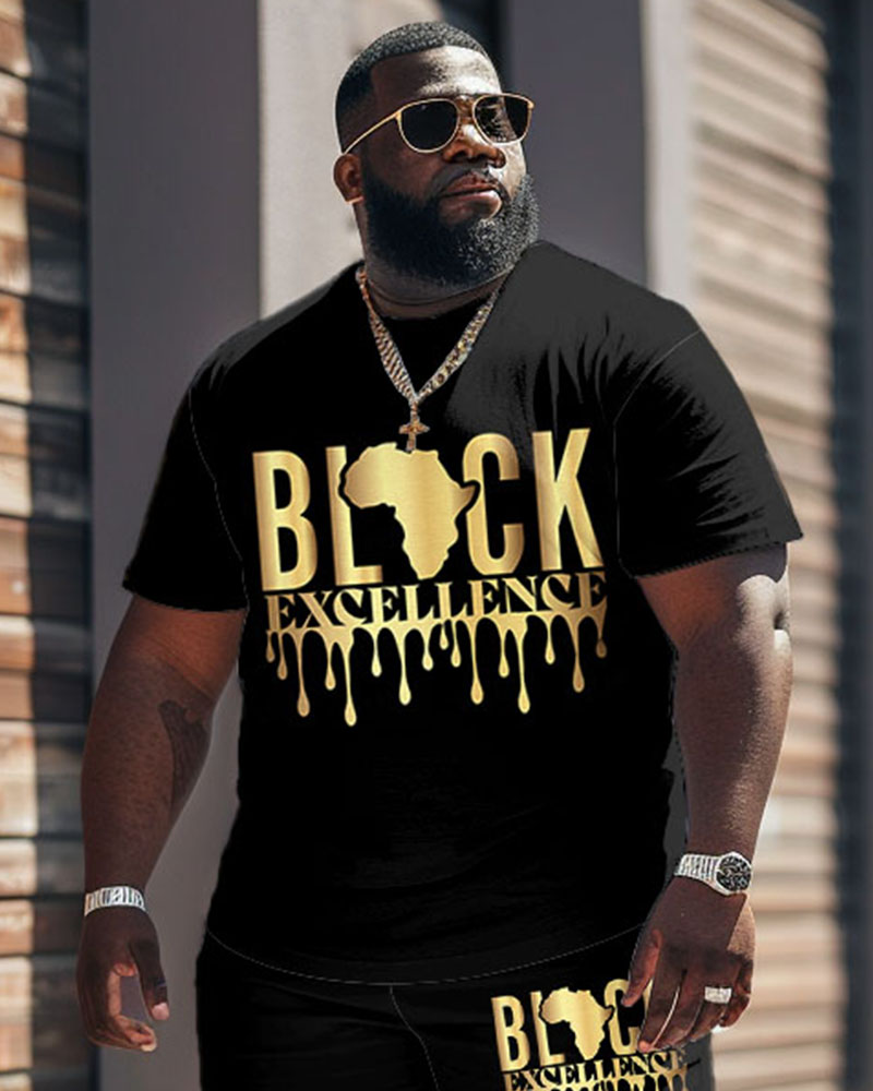 Men's Plus Size Juneteenth Black History Month Print T-Shirt Shorts Set