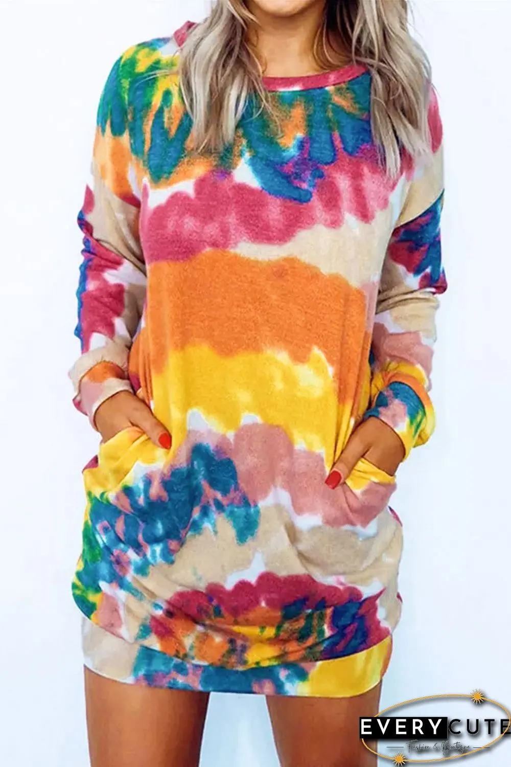 Multicolor Tie Dye Pocketed T Shirt Mini Dress