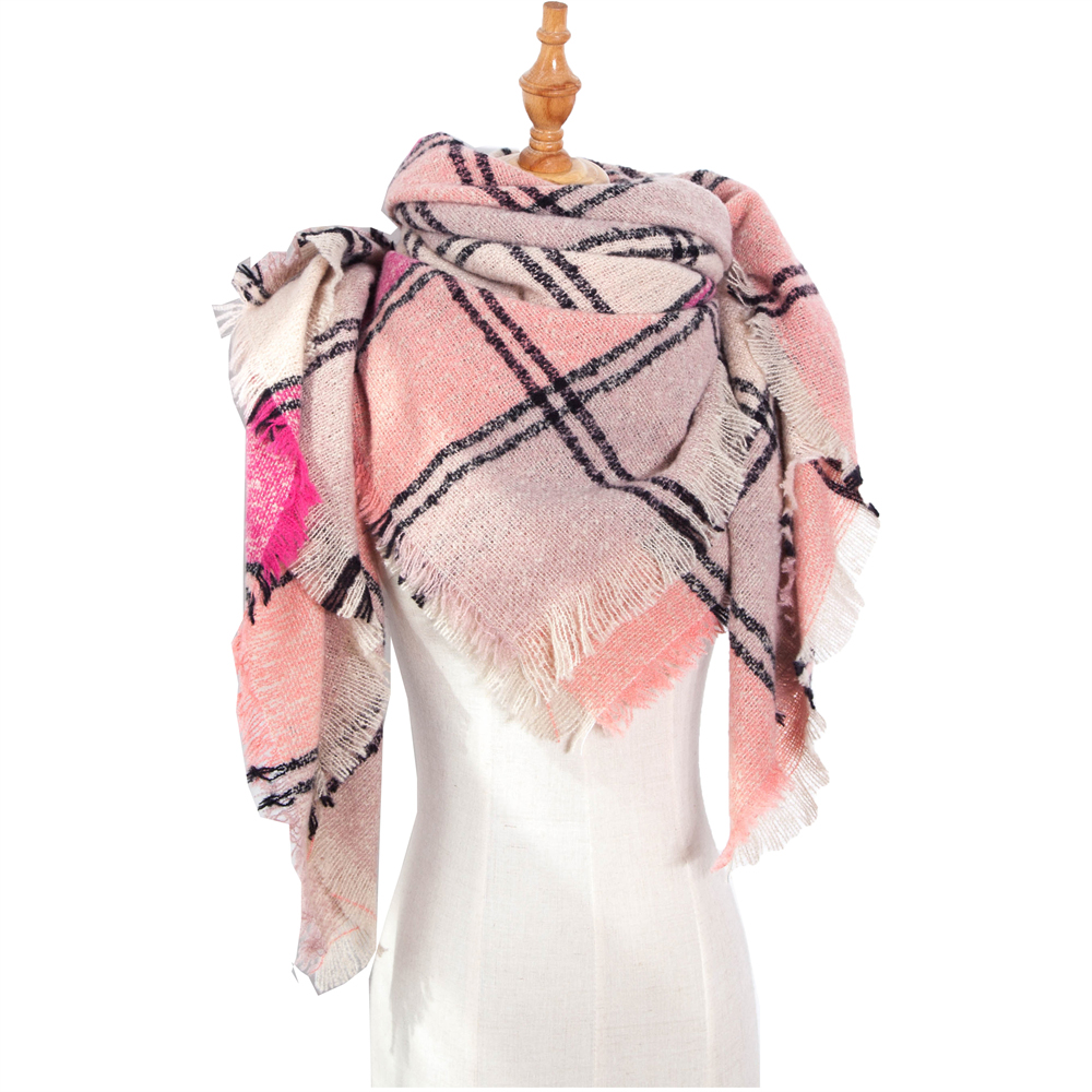 Pink Women's Shawl With Thickened Large Plaid Square Scarfs-vocosishoes