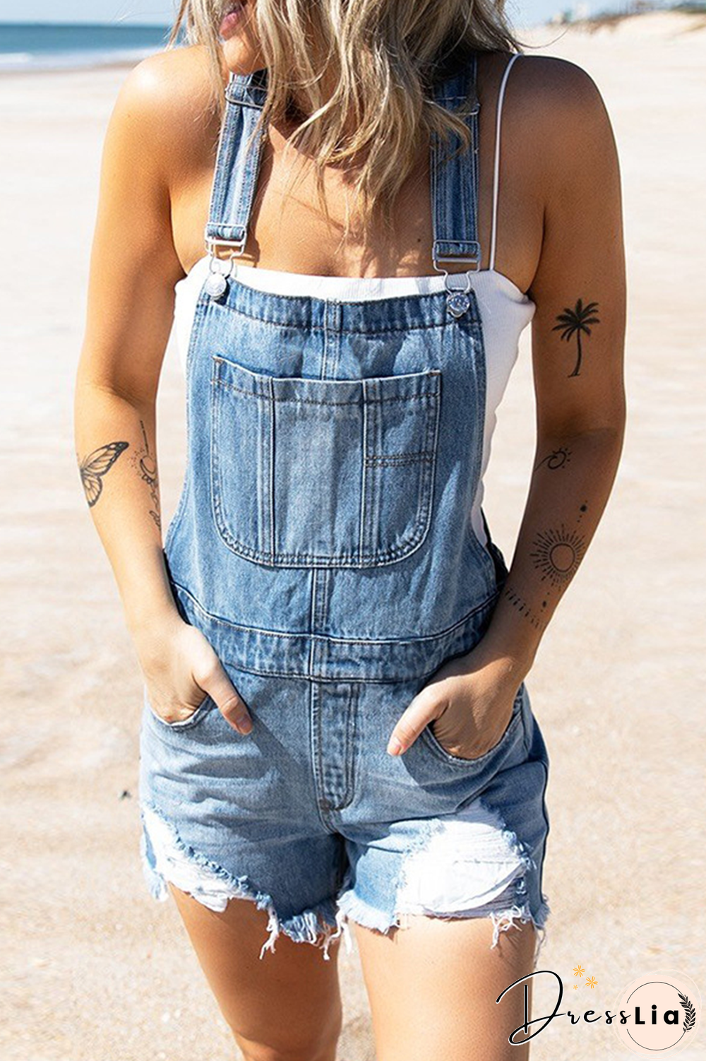 Casual Street Solid Ripped Make Old Strapless Straight Jumpsuits