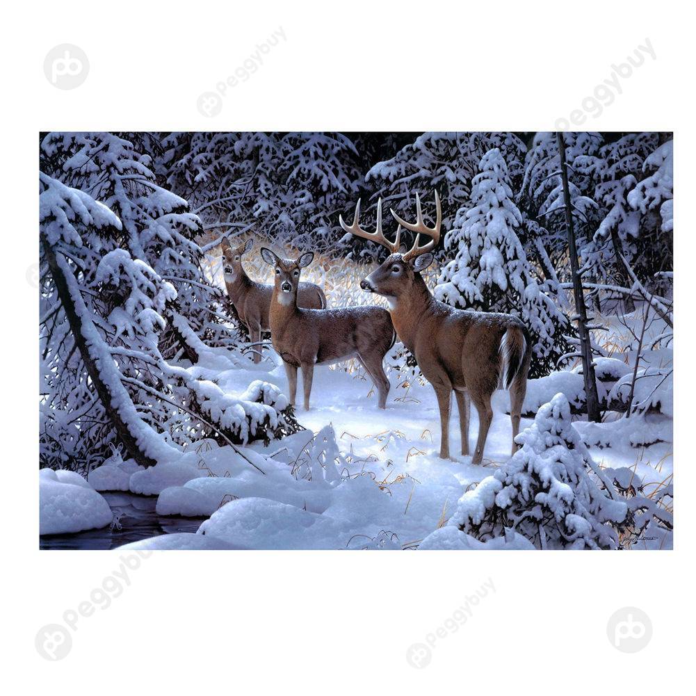 

30*24CM - Snow Deers Elk - Round Drill Diamond Painting, 501 Original