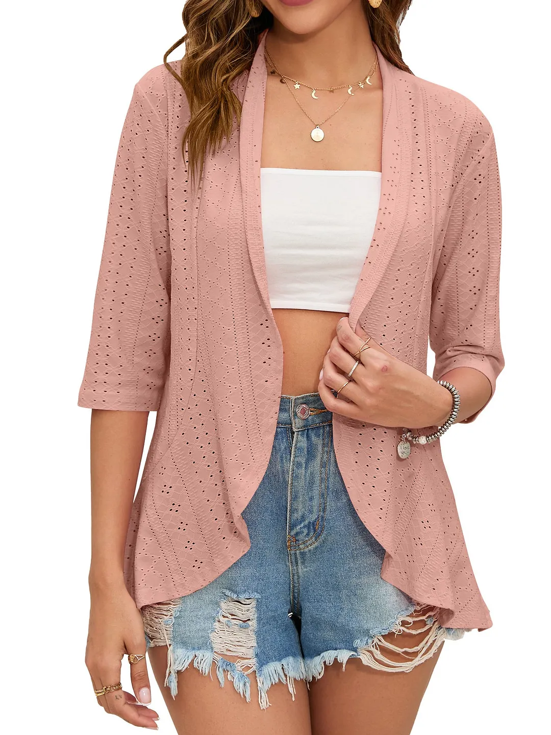 Women's Solid Color 3/4 Sleeve Ruffle Top