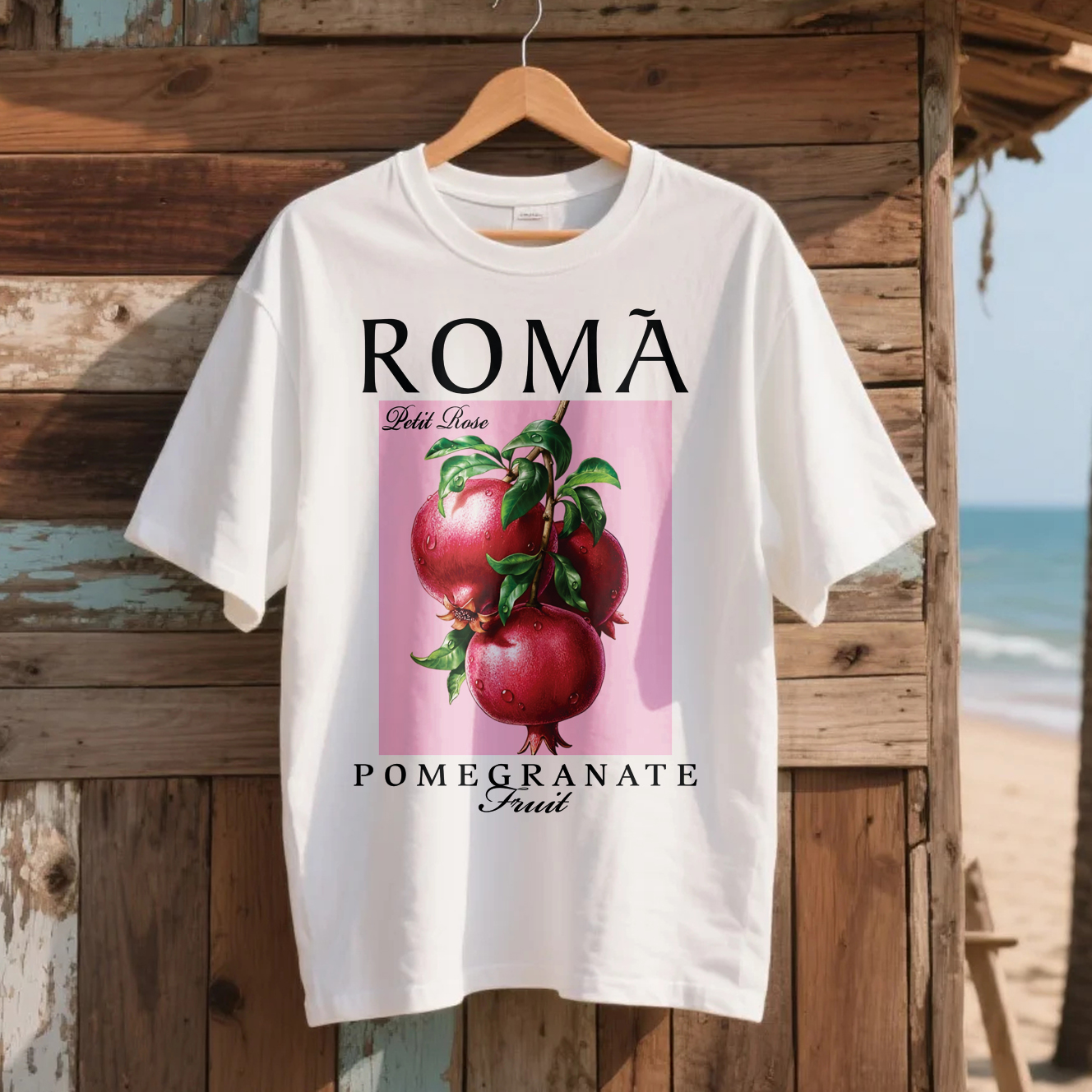 Loose And Comfortable Cotton Pomegranate Print T-shirt