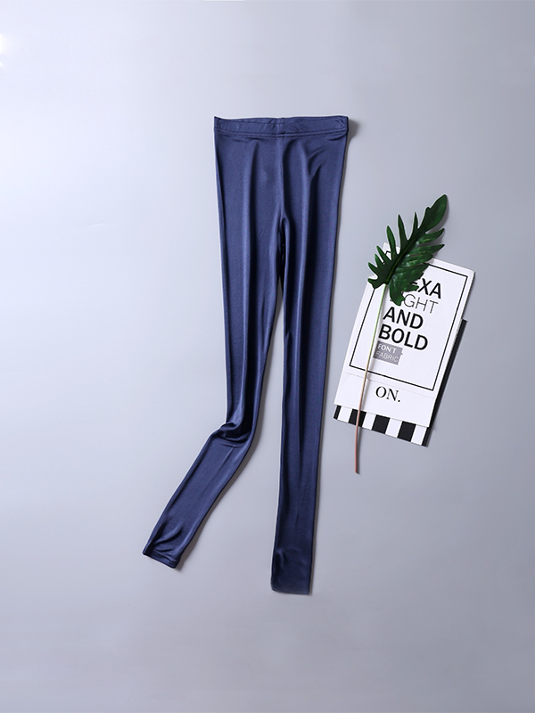 Silk Leggings Basic Slim Style Blue