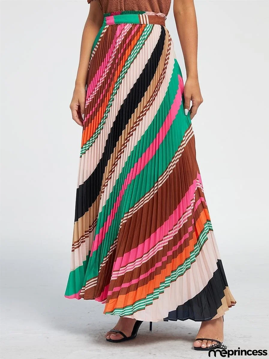 Women's Maxi Rainbow Skirts Print Pleated High Waist Fashion Casual Street Daily Holiday S M L