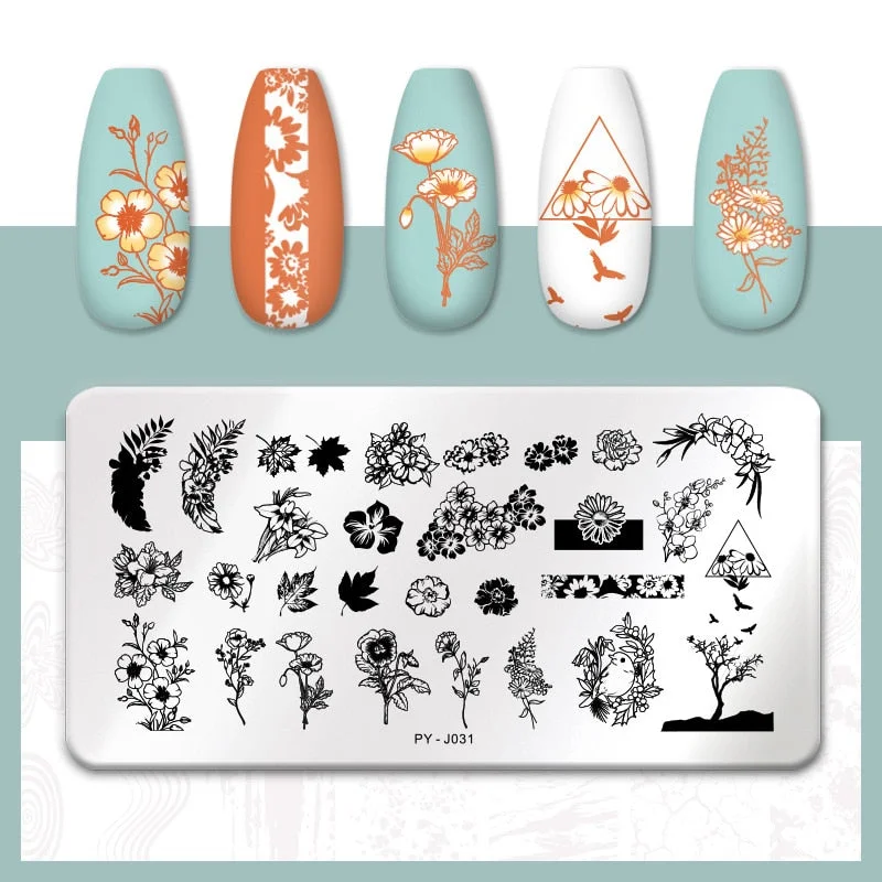 PICT YOU Flower Nail Stamping Plates Line Pictures Nail Art Plate Stamp Template Marble Leaves Image Printing Plates Nail Tools-Nail Inspo
