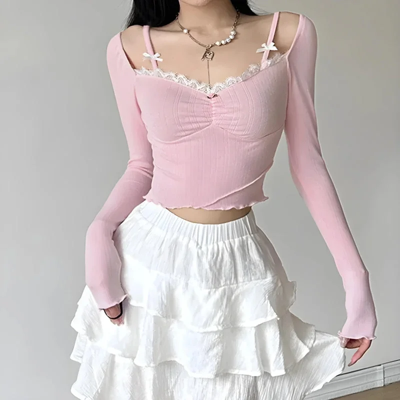 Brownm Bow Straps Ruched Top