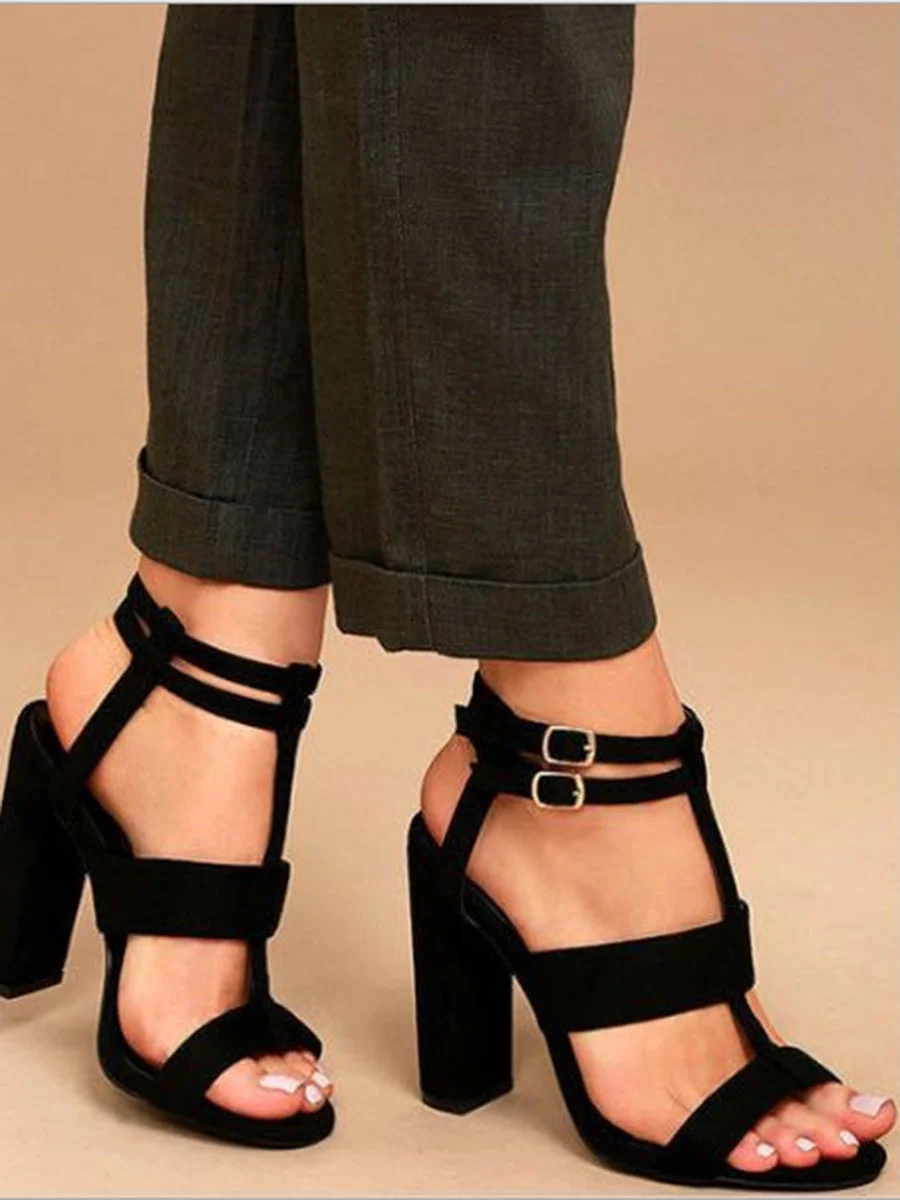 Solid Buckle Strap Heeled Sandals