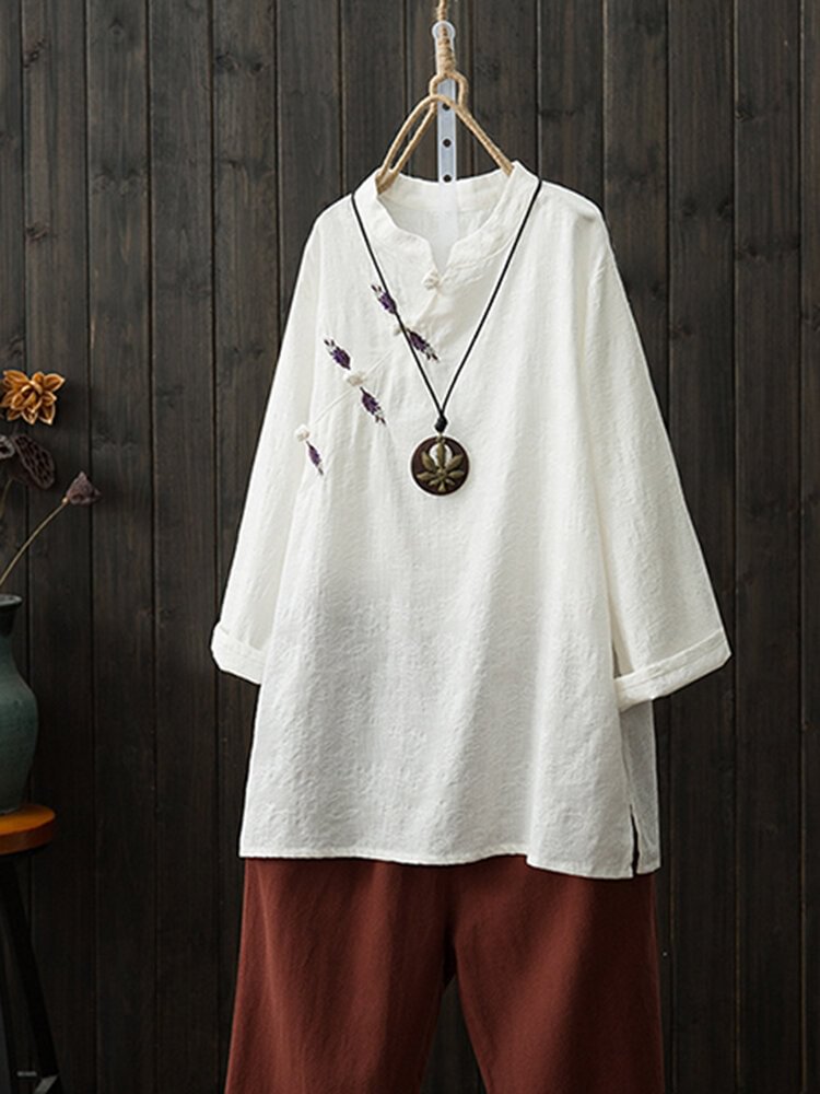 Women Ethnic Style Loose Solid Color Button Shirts P1338504