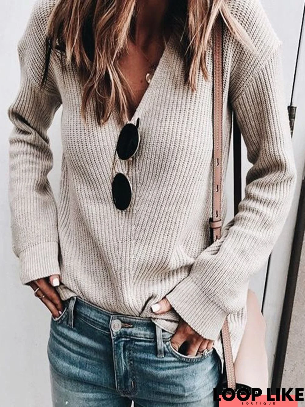 Pink Casual Solid Sweater
