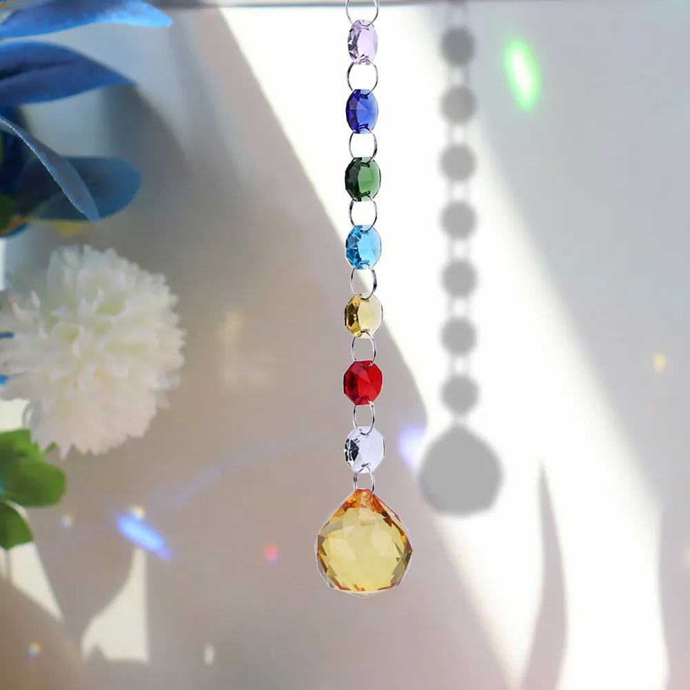 Hanging Crystal Ball Rainbow Prism Light Catcher Wind Chimes Decor (Yellow)
