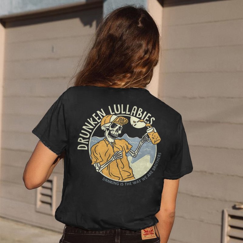 DRUNKEN LULLABIES printed T-shirt designer - Krazyskull