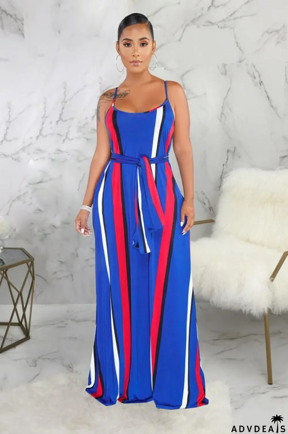 purple Polyester Fashion Sexy Spaghetti Strap Sleeveless Slip A-Line Floor-Length Print asymmetrical Stripe