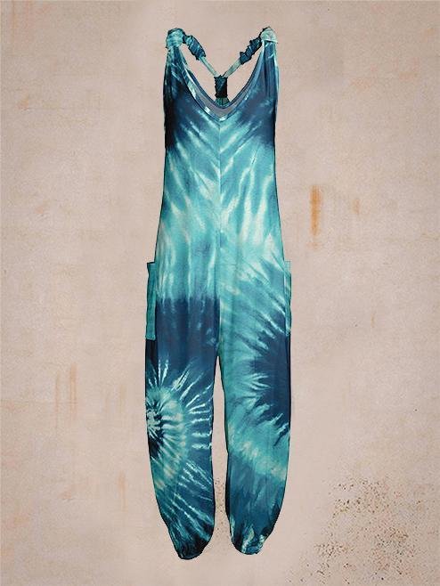 Women Summer Blue Sleeveless Harem Jumpsuit