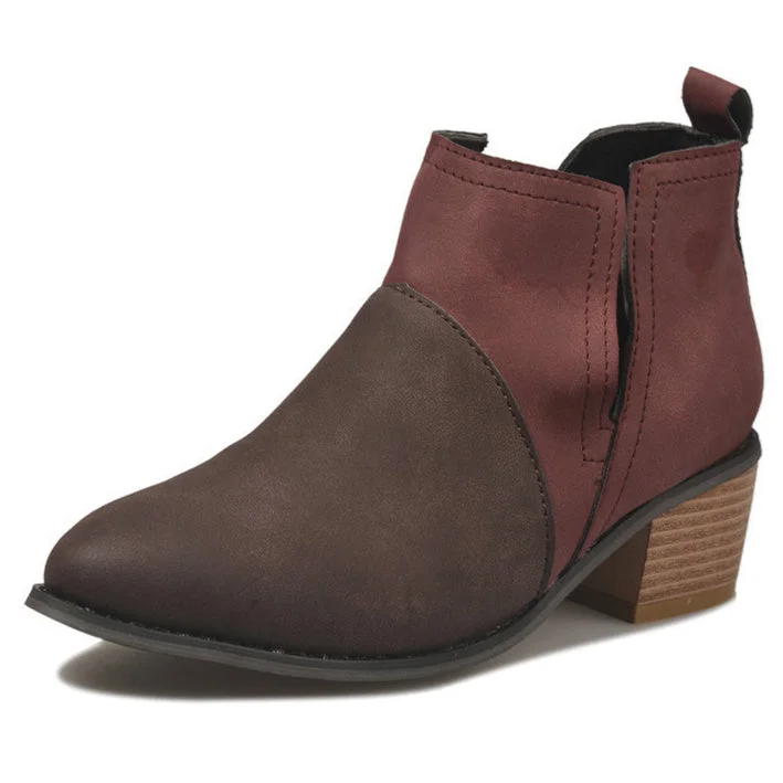 Women's Casual Solid Color Round Toe Low Heel Boots